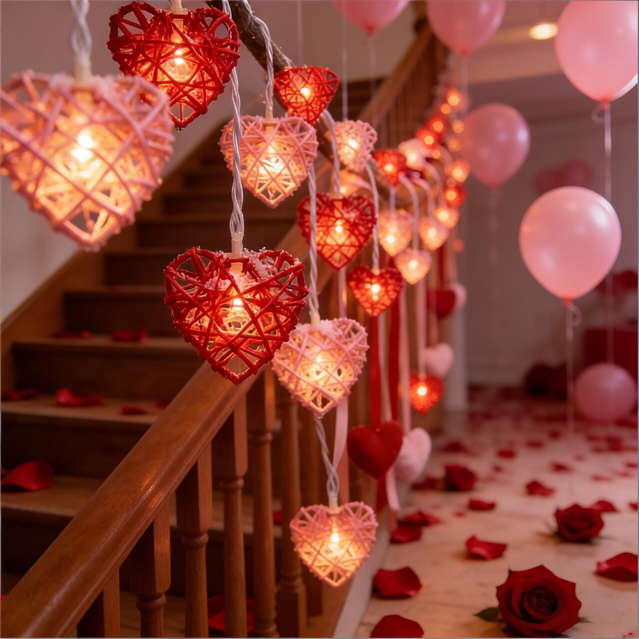 Red and Pink Heart Shape String Lights, 8.5Ft Valentine's Day String Lights with 10 LED Heart Lights, Plug in Hanging Valentines Window Fairy Lights for Indoor Outdoor Wedding Party Valentine Decor